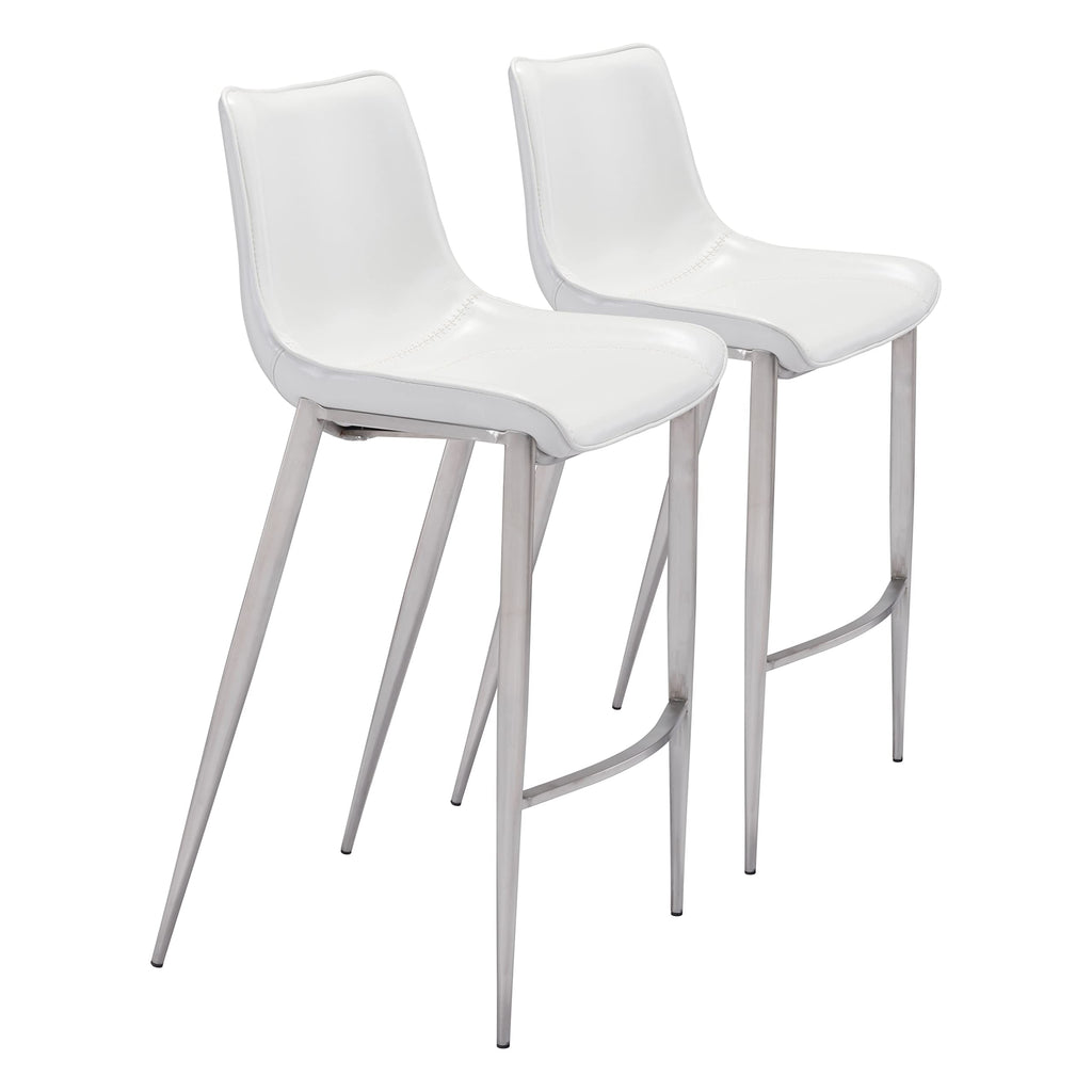 Magnus Bar Chair (Set of 2) White & Silver