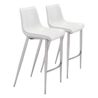 Magnus Bar Chair (Set of 2) White & Silver