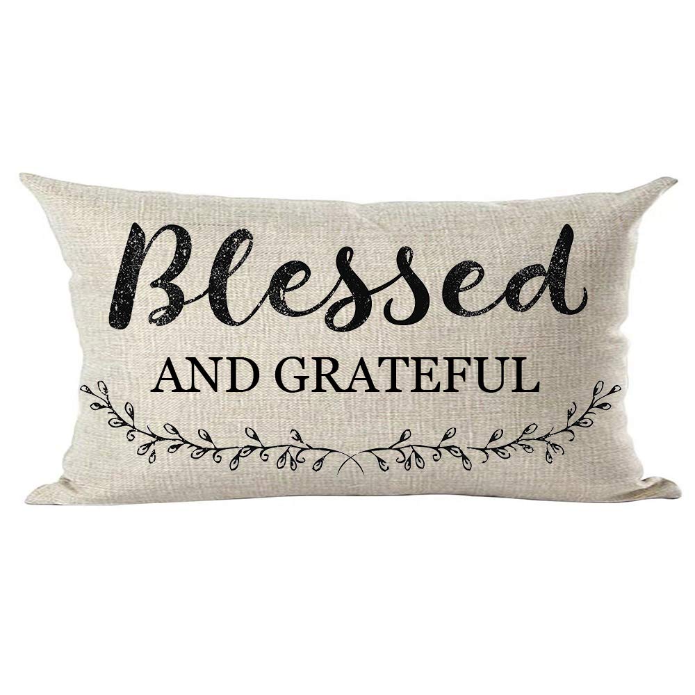 Ramirar Black Word Art Quote Blessed And Grateful Thanksgiving Day Friends Decorative Lumbar Throw Pillow Cover Case Home Living