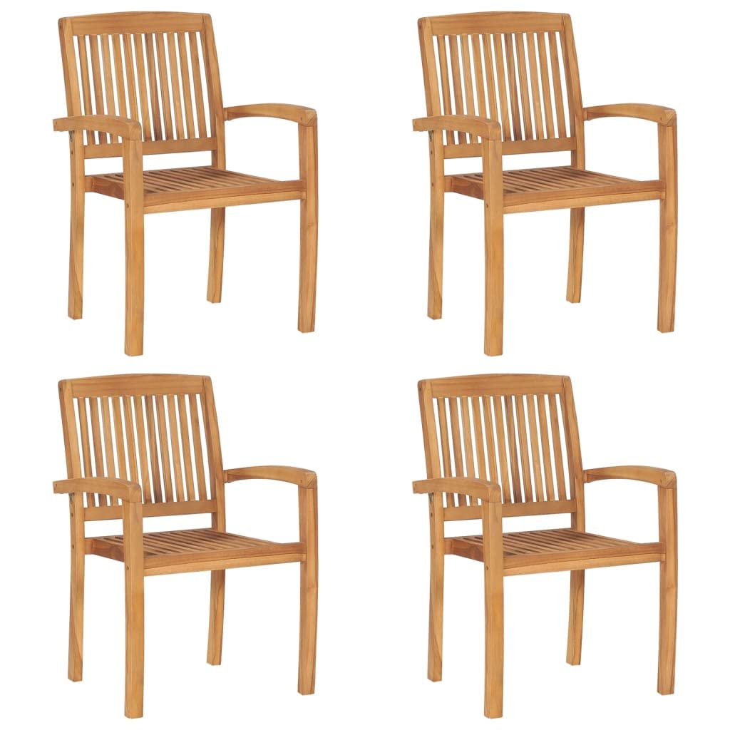 vidaXL Stacking Patio Chairs Set of 4 - Comfortable Seating with Cushions - Made from Weather-Resistant and Durable Solid Teak Wood - Suitable for Indoor and Outdoor Use - Natural Finished