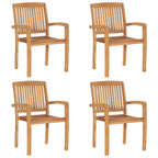 vidaXL 4X Solid Teak Wood Stacking Patio Chairs with Cushions Garden Outdoor Balcony Backyard Terrace Lounge Dinner Dining Seating Home Furniture
