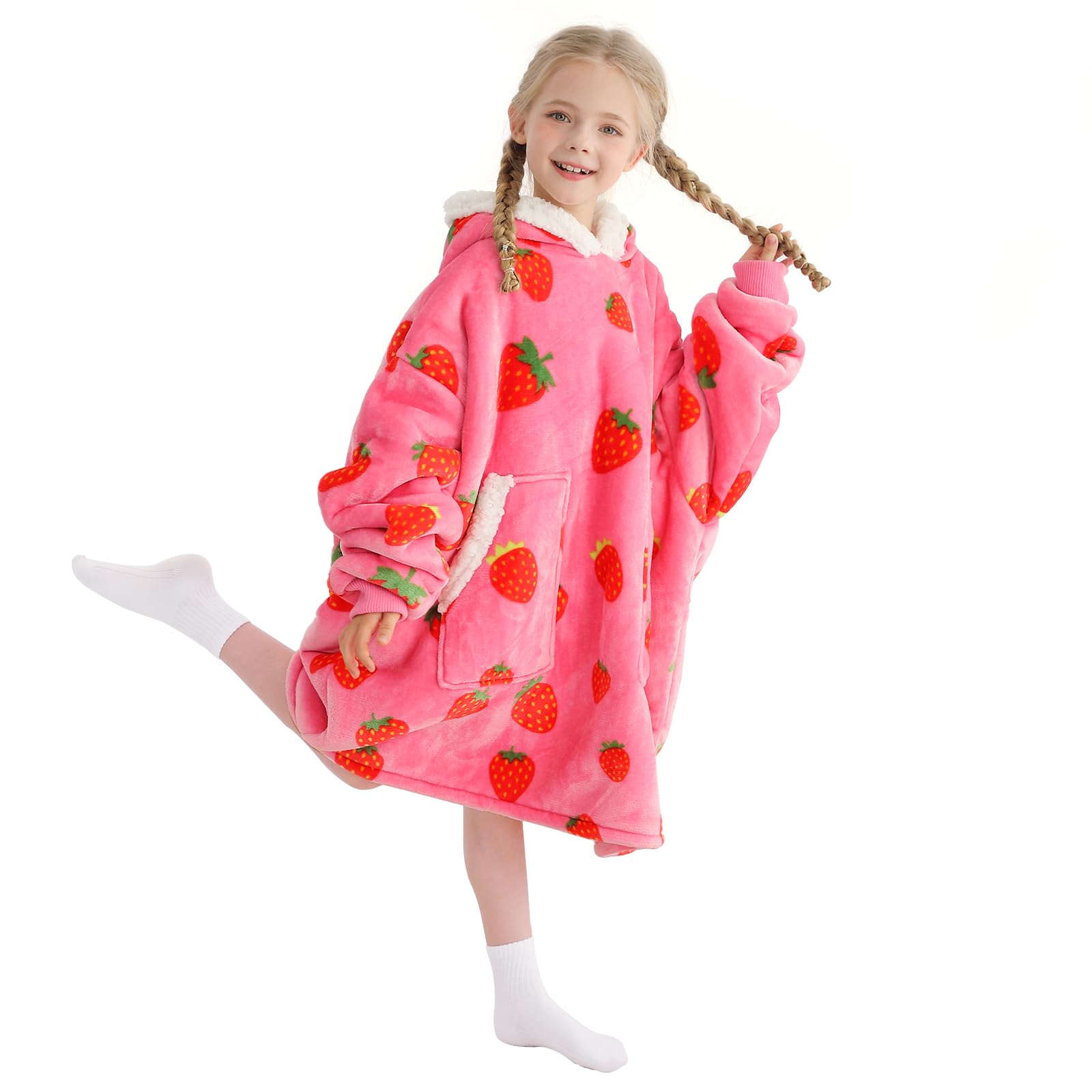 Kipswiza Blanket Hoodie For Kids Oversized Wearable Blanket, Super Soft Warm Sherpa Fleece Blanket Sweatshirt For Girls Boys Chi