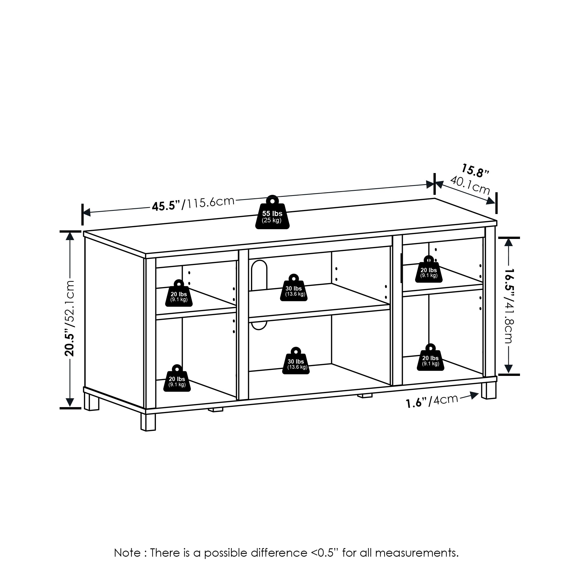 Furinno Classic TV Stand with Shelves for TV up to 55 Inch, Americano