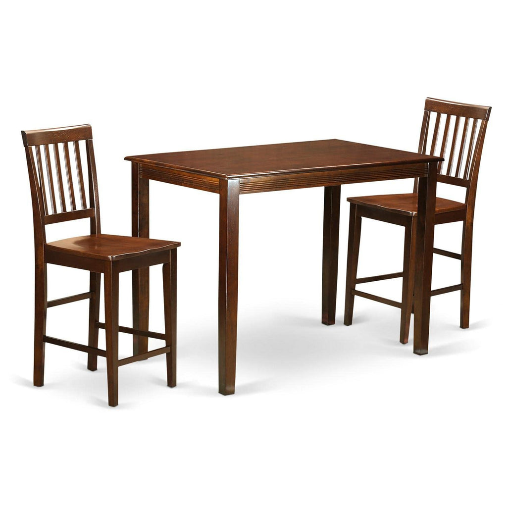 East West Furniture YAVN3-MAH-W 3 Piece Counter Height Dining Set for Small Spaces Contains a Rectangle Dining Room Table and 2 Wooden Seat Chairs, 30x48 Inch, Mahogany