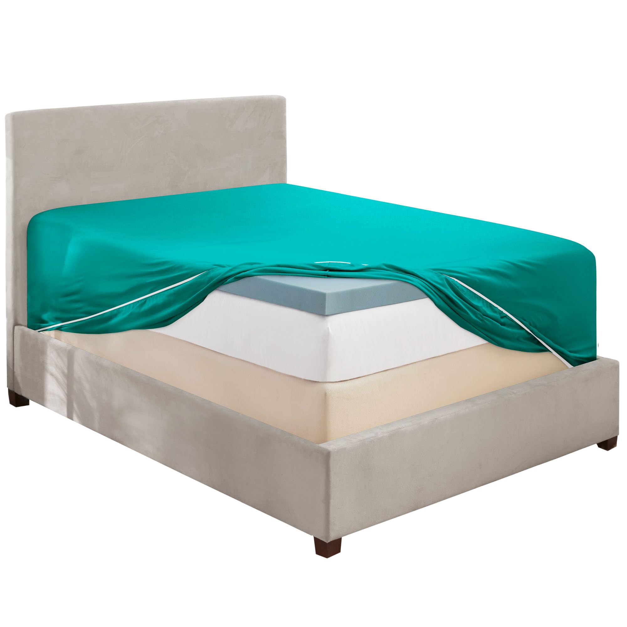 Hearth & Harbor Teal Fitted Sheet Queen Size, Extra Deep Pocket Queen Fitted Sheet Only, 1800 Microfiber Fitted Bed Sheet, Ultra Soft Fitted Queen Sheet Fits Up To 24 '' Mattress