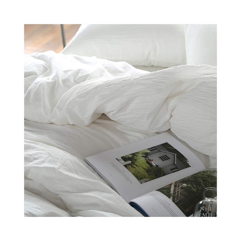 F.Y.Dreams 100% Washed Cotton Duvet Cover For Weighted Blanket 48X72 Inches With 8 Ties, Zipper On Long Side/White/Just Duvet Co