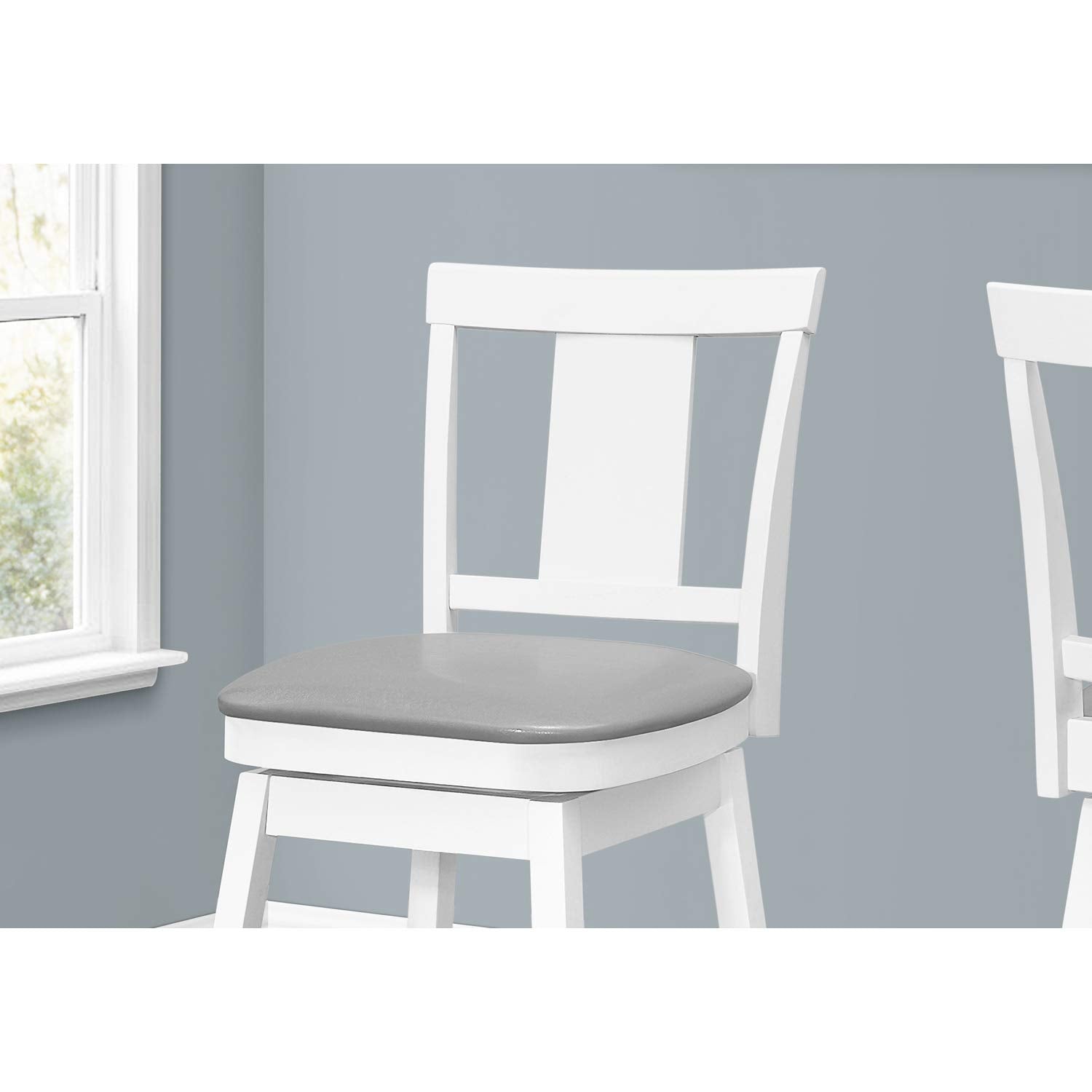 Monarch Specialties I 1232 Bar Stool, Set of 2, Swivel, Bar Height, Wood, Pu Leather Look, White, Grey, Transitional