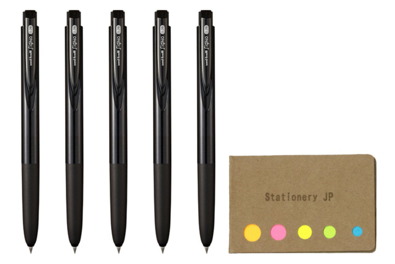 Signo Rt1 Retractable Gel Ink Pen, Ultra Micro Point 0.28Mm, Rubber Grip, Black Ink, 5-Pack, Sticky Notes Value Set