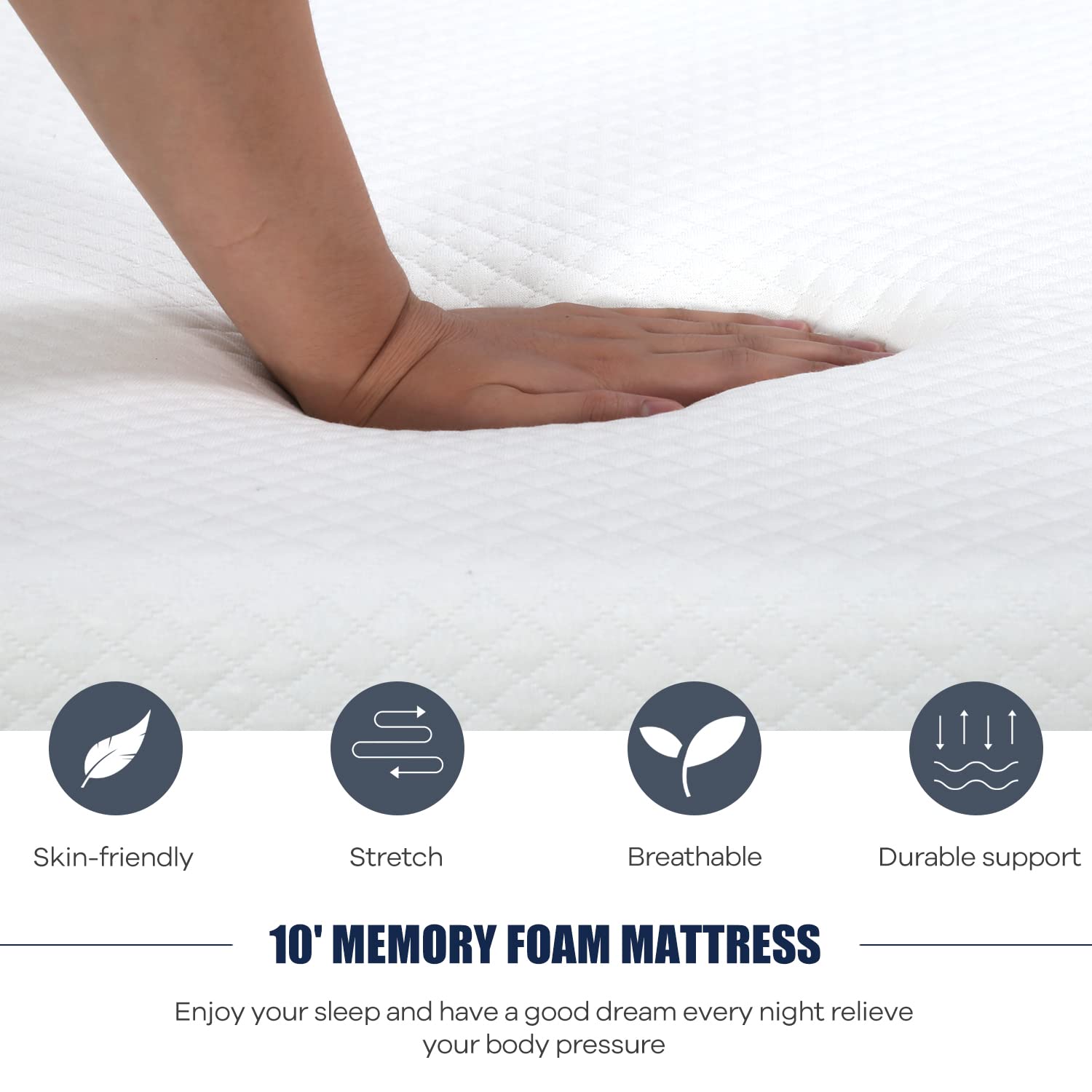 Nchanmar 10 Inch Queen Gel Memory Foam Mattress Pressure Relieving, Cooling Gel Foam, Certipur-Us Certified, Bed-In-A-Box, Press