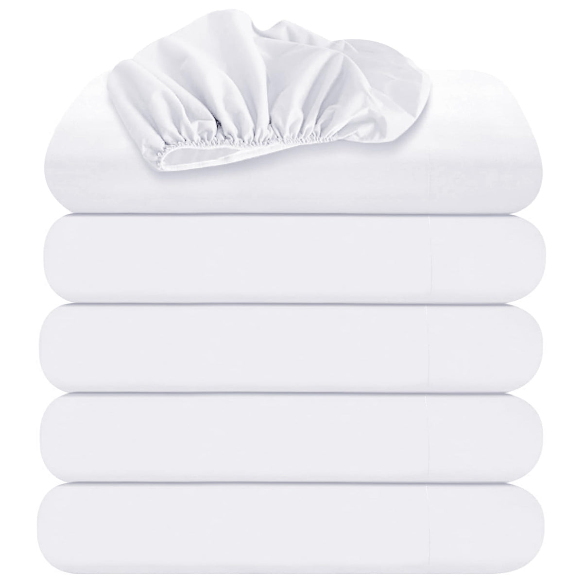 Oakias Queen Fitted Sheets White - Pack Of 6 Bottom Sheets - Soft Brushed Microfiber Elastic Sheets For Bed - Shrinkage & Fade R