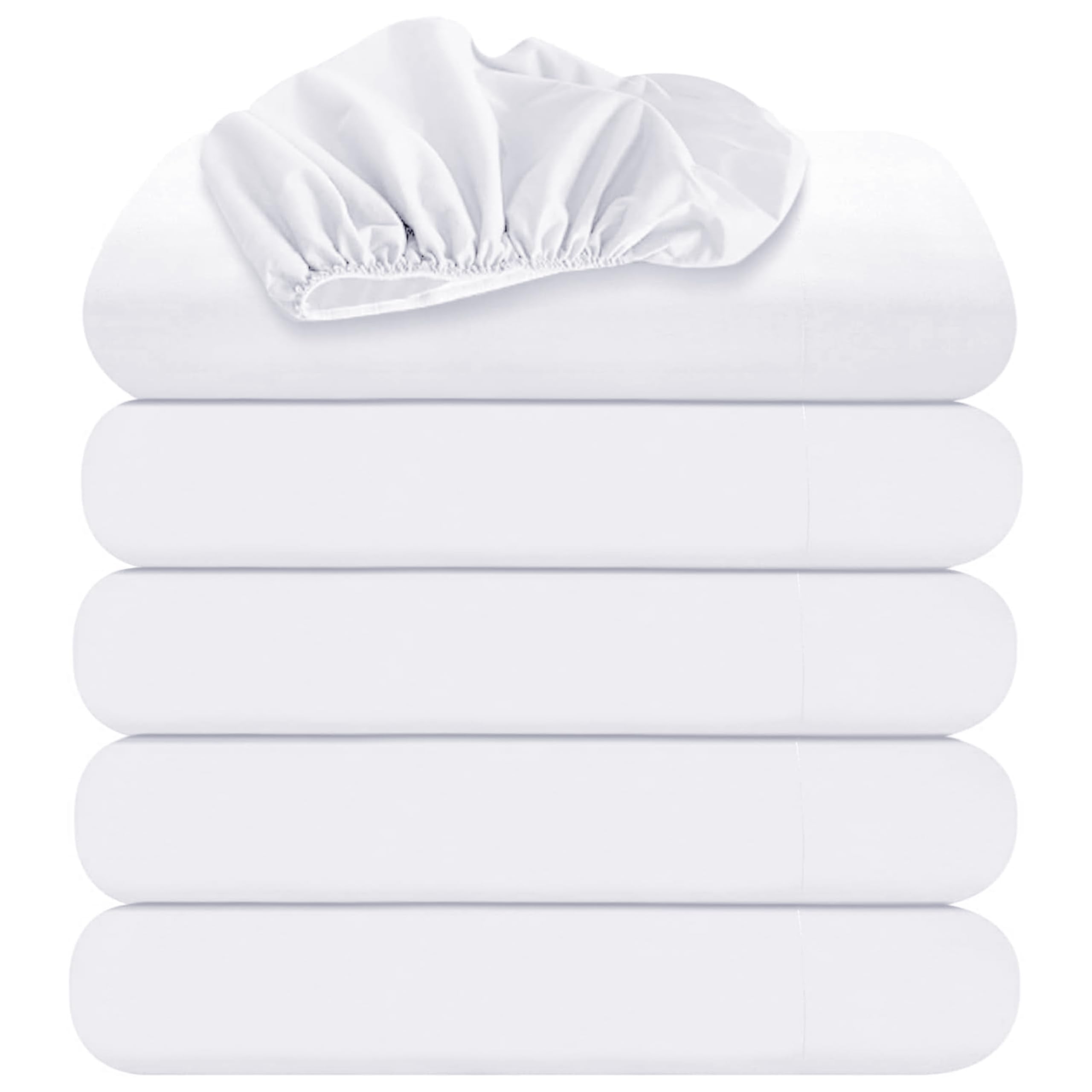 Oakias King Fitted Sheets White - Pack Of 6 Bottom Sheets - Soft Brushed Microfiber Elastic Sheets For Bed - Shrinkage & Fade Re