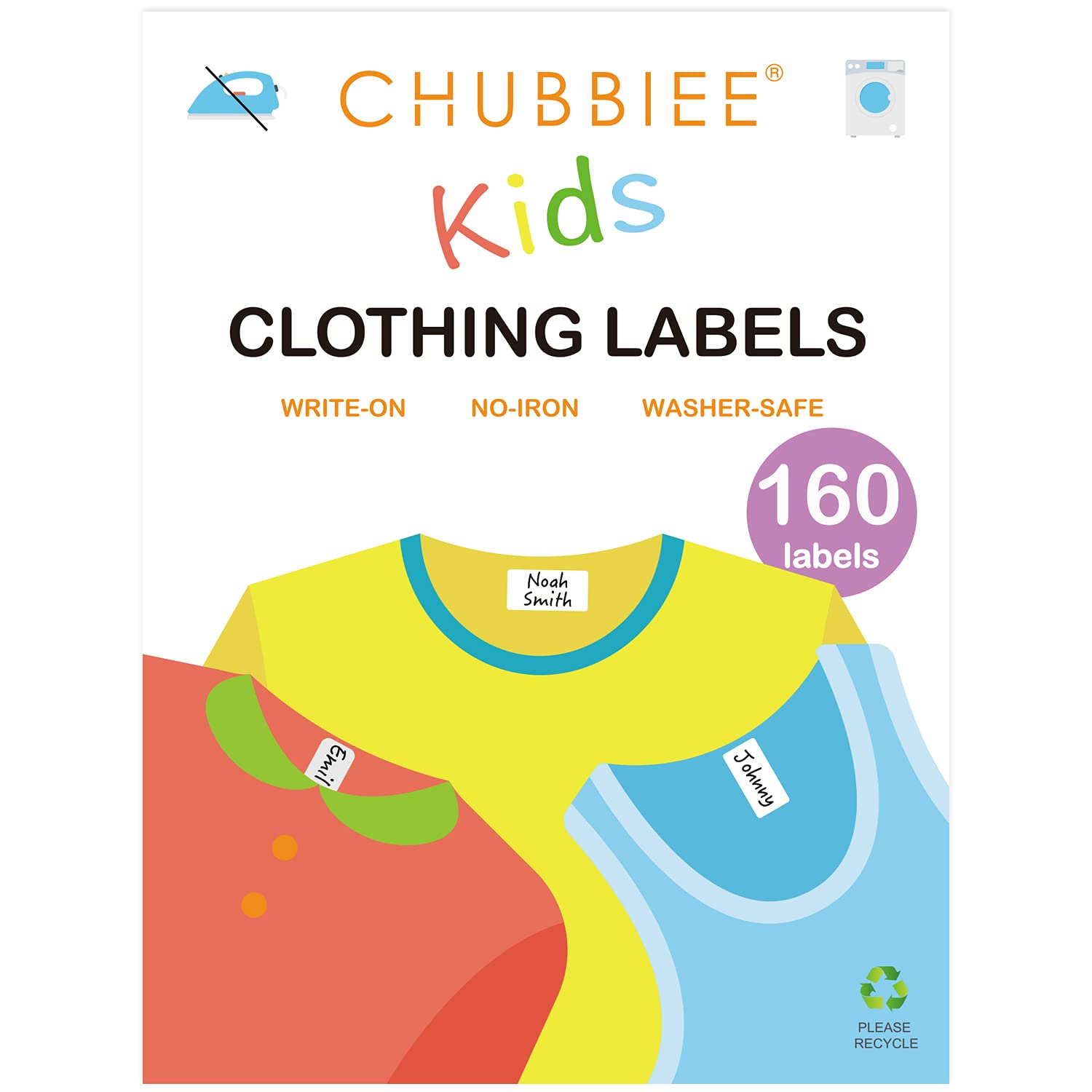 All Purpose No-Iron Kids Clothing Labels, Self-Stick Write-On Fabric Labels For Camp, School, Daycare, Nursing Care, Toys, Organ