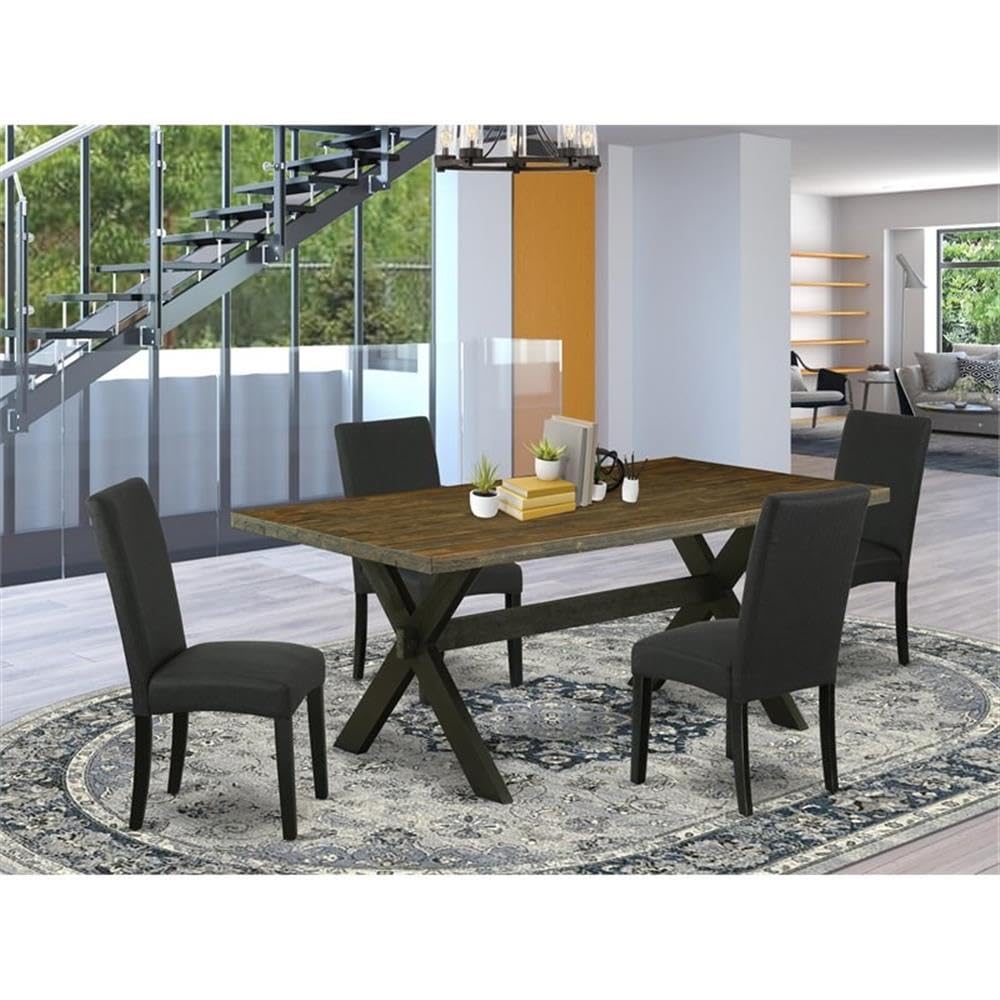 East West Furniture X677Dr124-5 5 Piece Dining Room Table Set Includes A Rectangle Dining Table With X-Legs And 4 Black Color Linen Fabric Upholstered Chairs, 40X72 Inch, Multi-Color