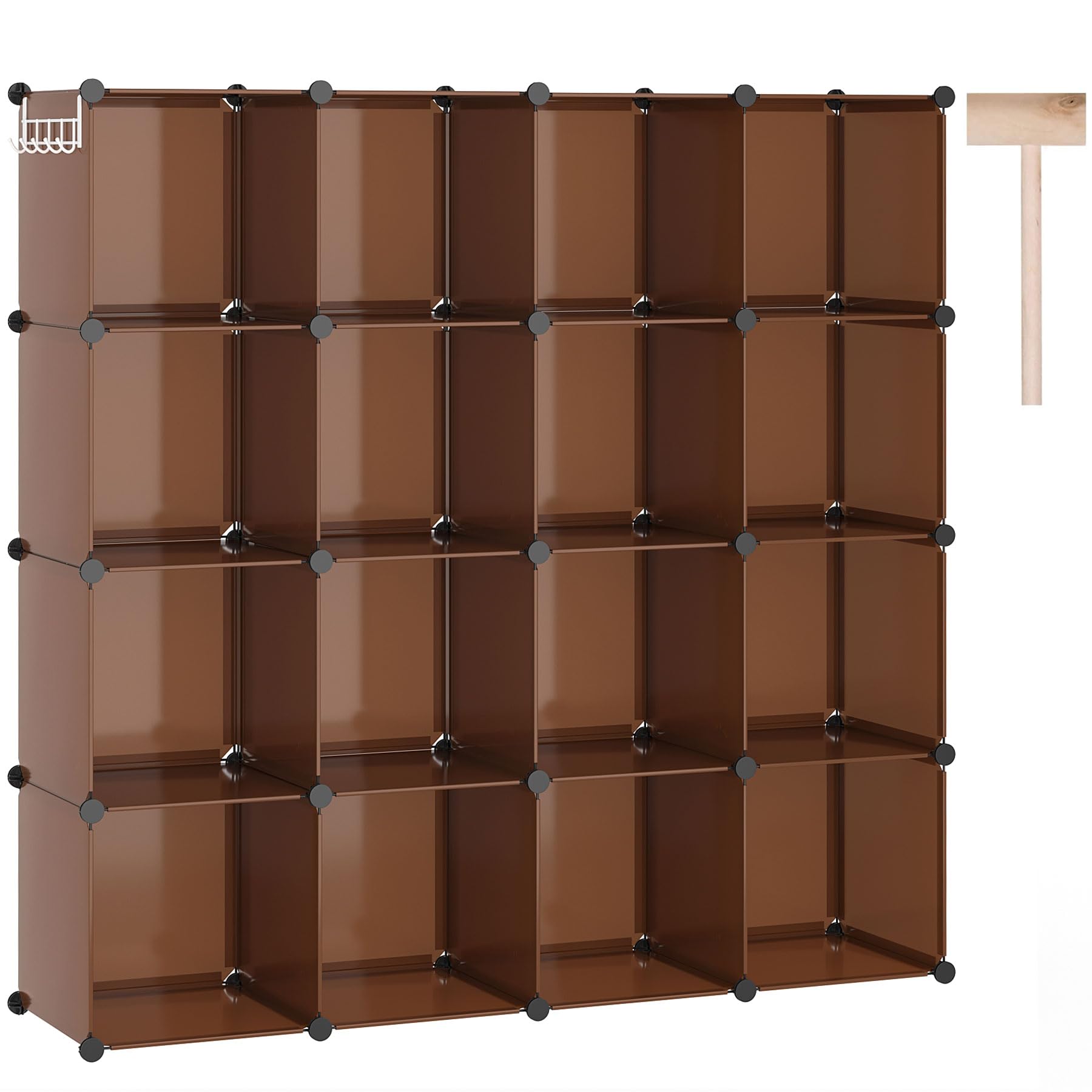 C&Ahome Cube Storage Organizer, 16-Cube Shelves Units, Plastic Storage Cubes, Diy Closet Organizer, Modular Closet Storage Shelves Ideal For Home, Bedroom, 48.4' L × 12.4' W × 48.4' H Brown Upcs16C