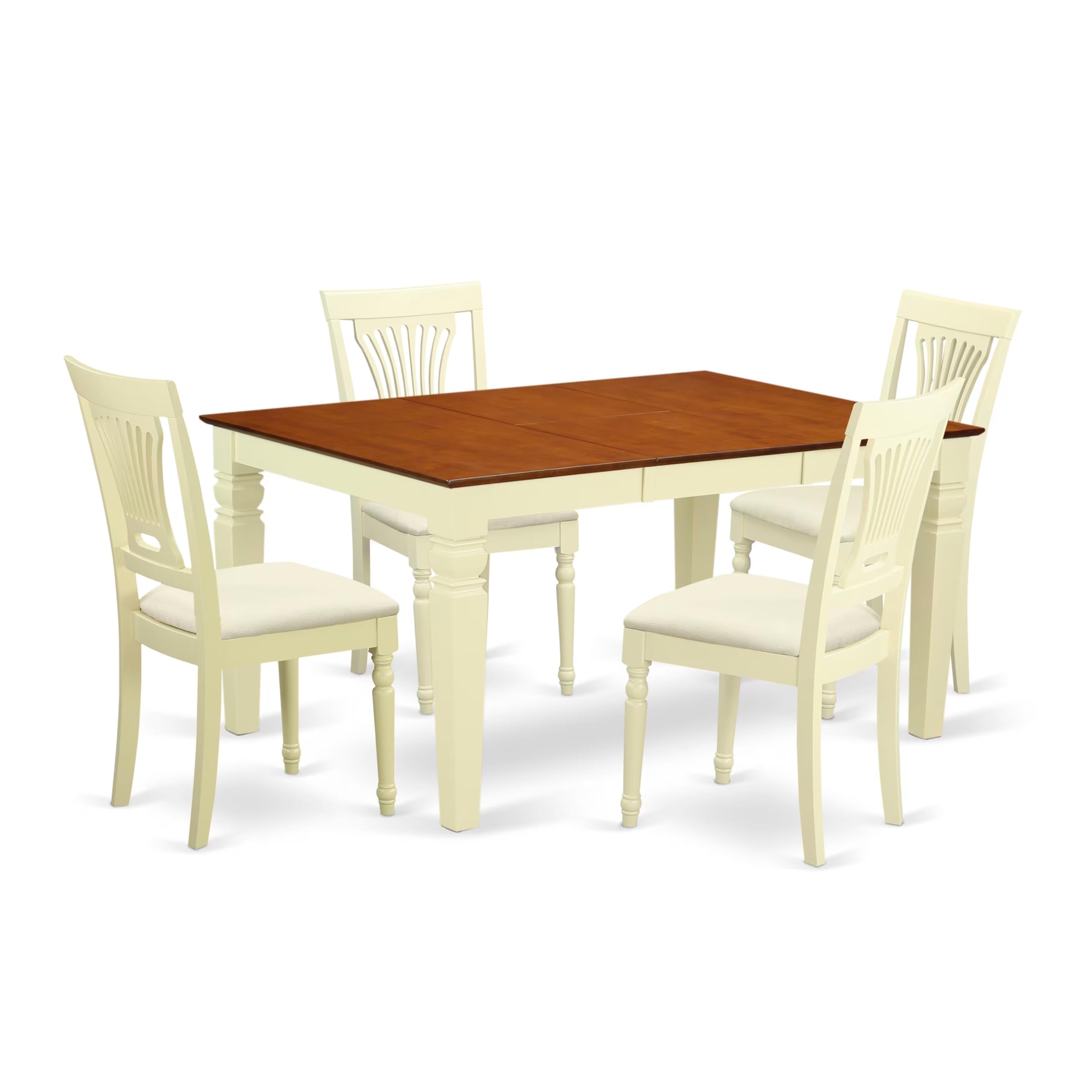 East West Furniture WEPL5-BMK-C 5 Piece Kitchen Table Set for 4 Includes a Rectangle Dining Room Table with Butterfly Leaf and 4 Linen Fabric Upholstered Chairs, 42x60 Inch, Buttermilk & Cherry