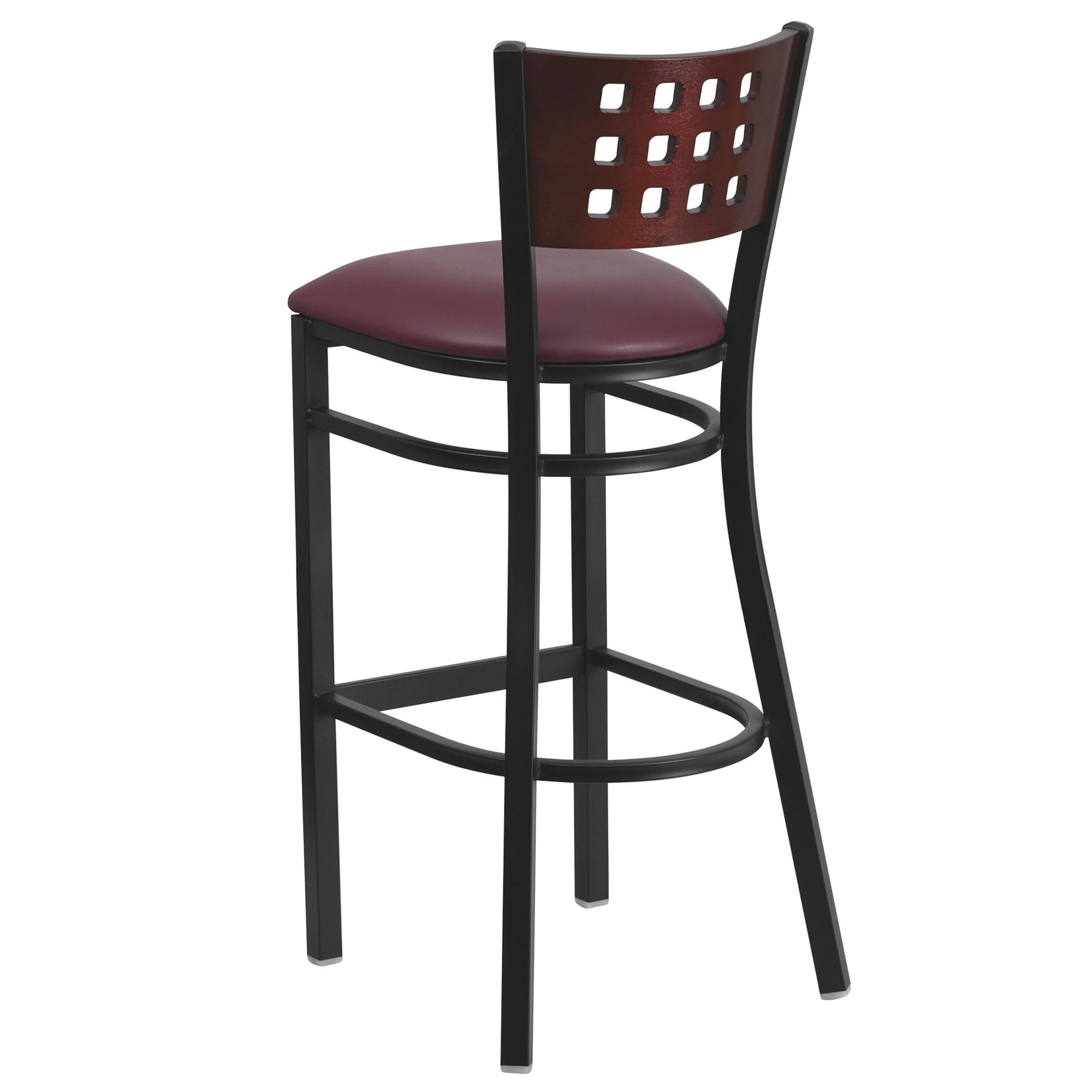 Flash Furniture Hercules Series Black Cutout Back Metal Restaurant Barstool - Mahogany Wood Back, Burgundy Vinyl Seat