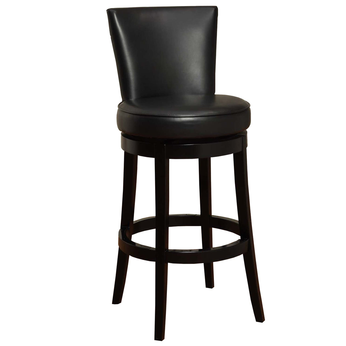 HomeRoots Black Hardwood, Bonded Leather 30' Black Faux Leather Round Seat Black Wood Swivel Armless Bar Stool