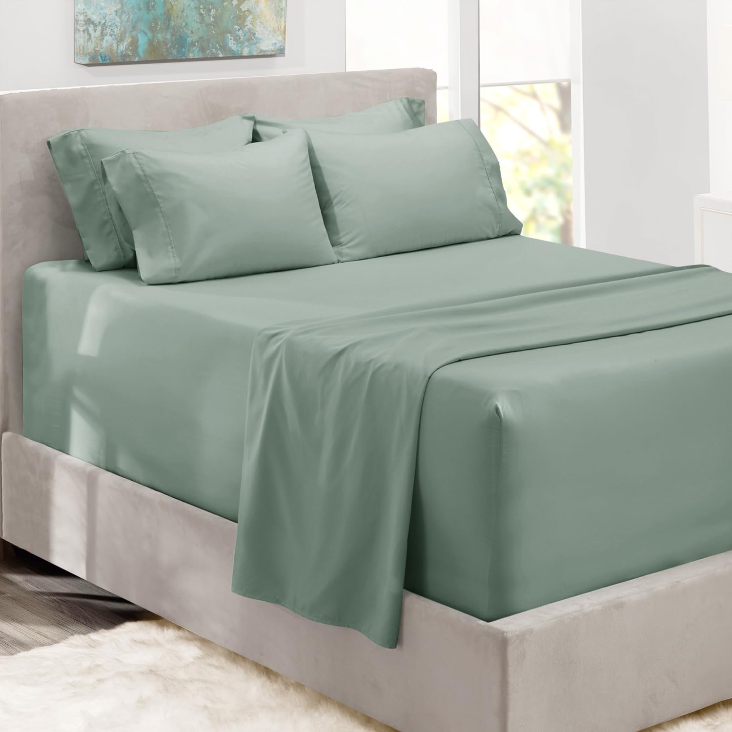 Hearth & Harbor Extra Deep Pocket Cal King Size Sheets Sets - Fits Mattress 18-24 Inches Deep - Extra Deep Pocket Sheets - 6 Pie