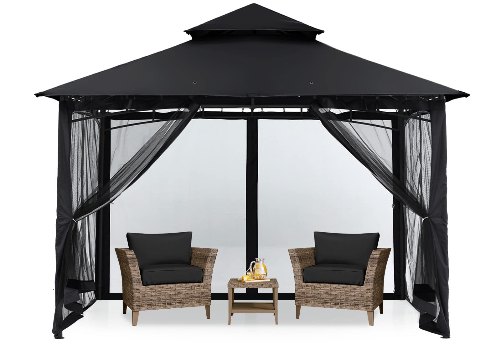 Mastercanopy Outdoor Garden Gazebo For Patios With Stable Steel Frame And Netting Walls (8X8,Black)