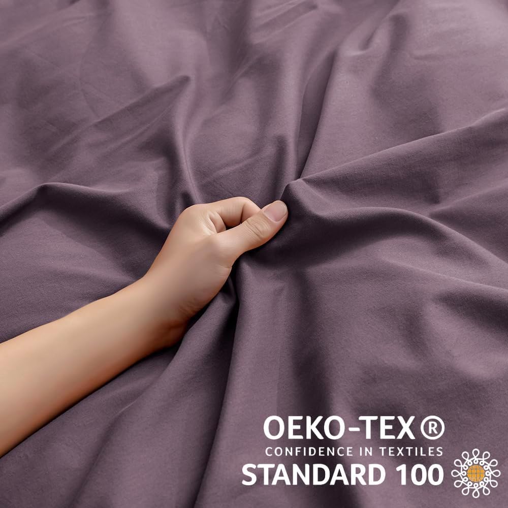 Jellymoni Purple Bedding Duvet Cover Set - 100% Washed Cotton Linen Like Textured California King Comforter Cover, 3 Pieces Soft