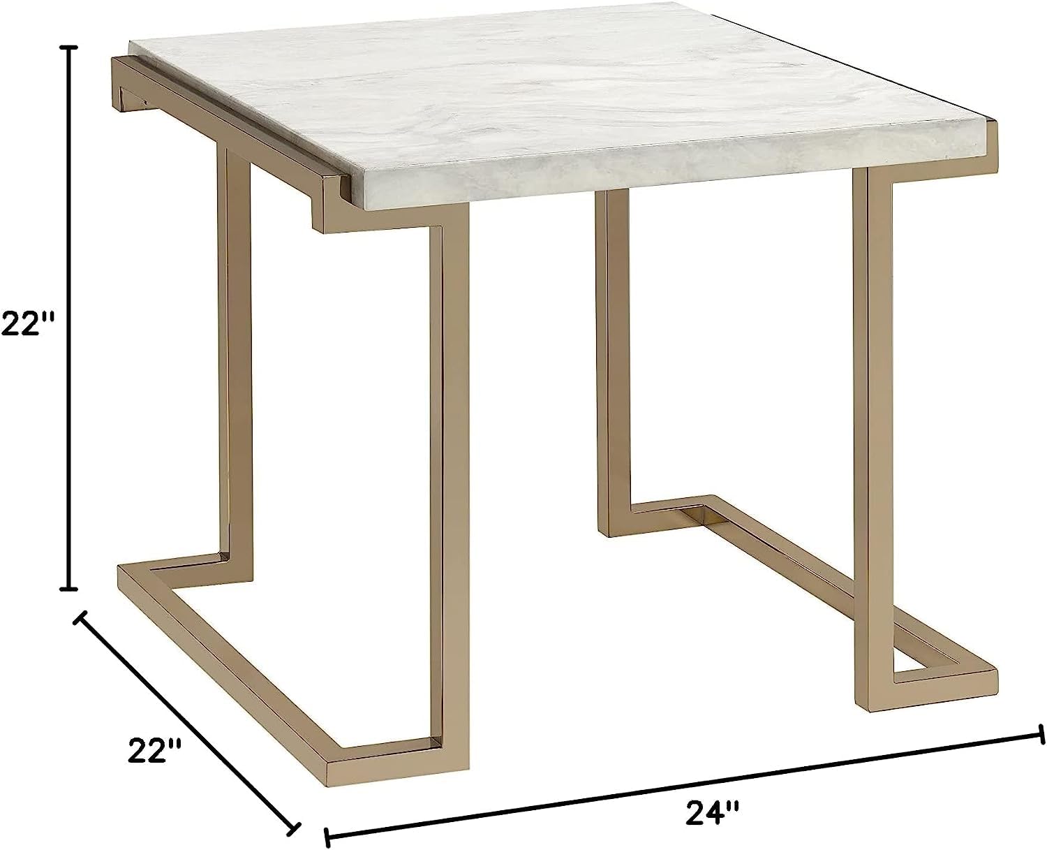 Acme Boice Ii Faux Marble Top End Table In Champagne Beige