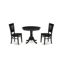 East West Furniture Anva3-Blk-W 3 Piece Kitchen Table Set For Small Spaces Contains A Round Dining Room Table With Pedestal And 2 Dining Chairs, 36X36 Inch, Black