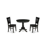 East West Furniture Anva3-Blk-W 3 Piece Kitchen Table Set For Small Spaces Contains A Round Dining Room Table With Pedestal And 2 Dining Chairs, 36X36 Inch, Black
