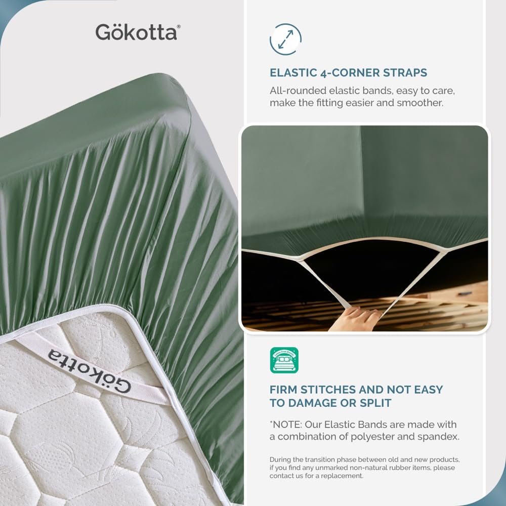 Gokotta 100% Bamboo Rayon Fitted Sheet With Pillow Cases, 300 Tc Super Soft Breathable Cooling Fitted Sheet Cal King Size With 4