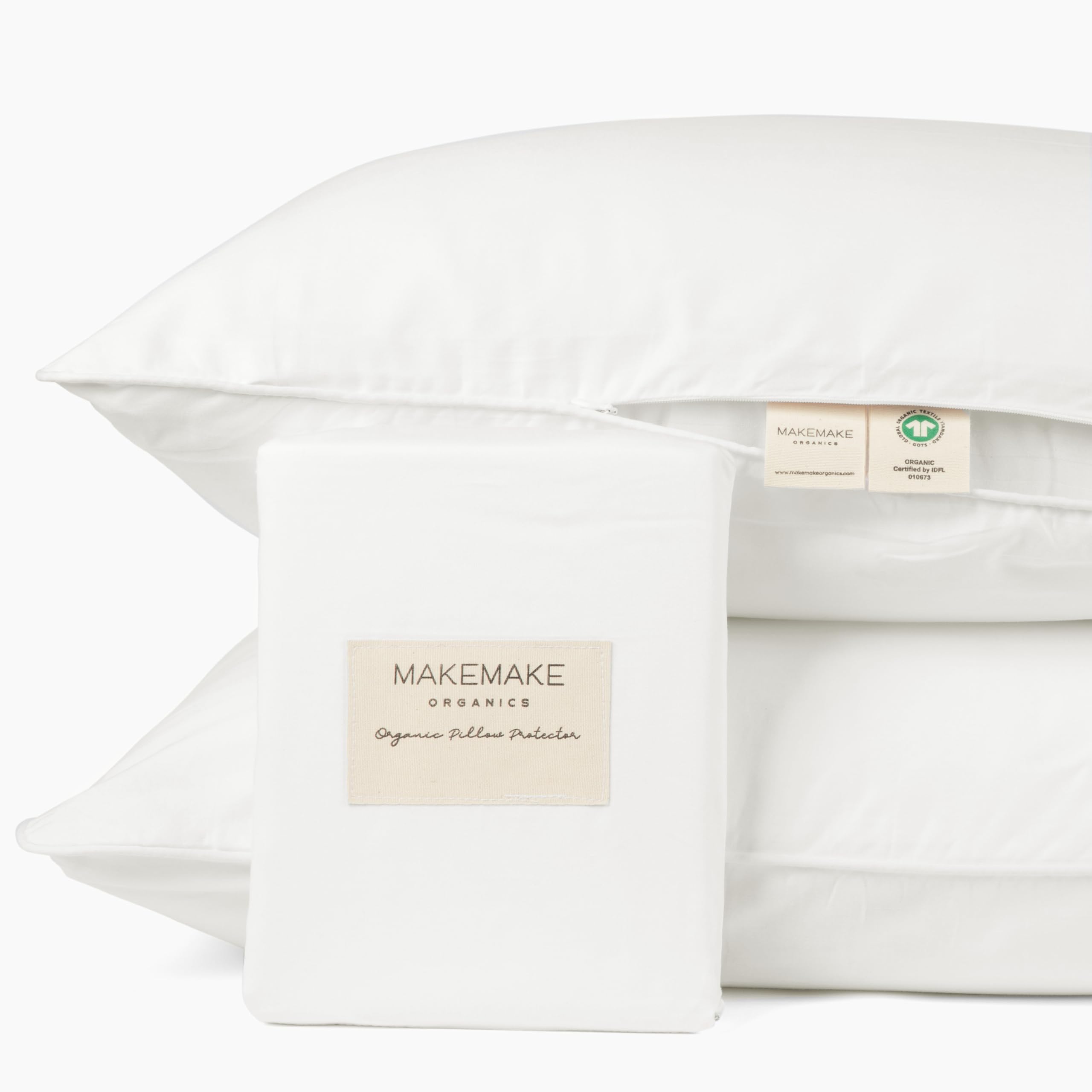 Makemake Organics Organic Cotton Pillow Protector (Set Of 2) Gots Certified Organic Pillow Cases Zippered Natural Pure Breathabl