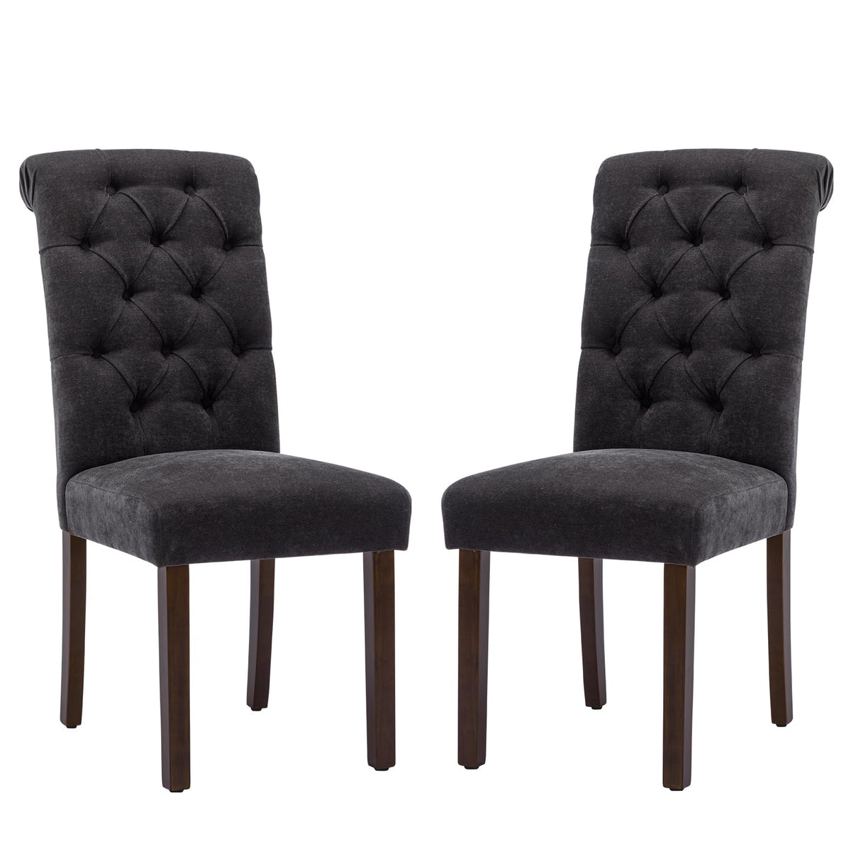 COLAMY Button Tufted Dining Chairs Set of 2, Parsons Upholstered Fabric Dining Room Chairs Kitchen Chairs with Wood Legs and Pad