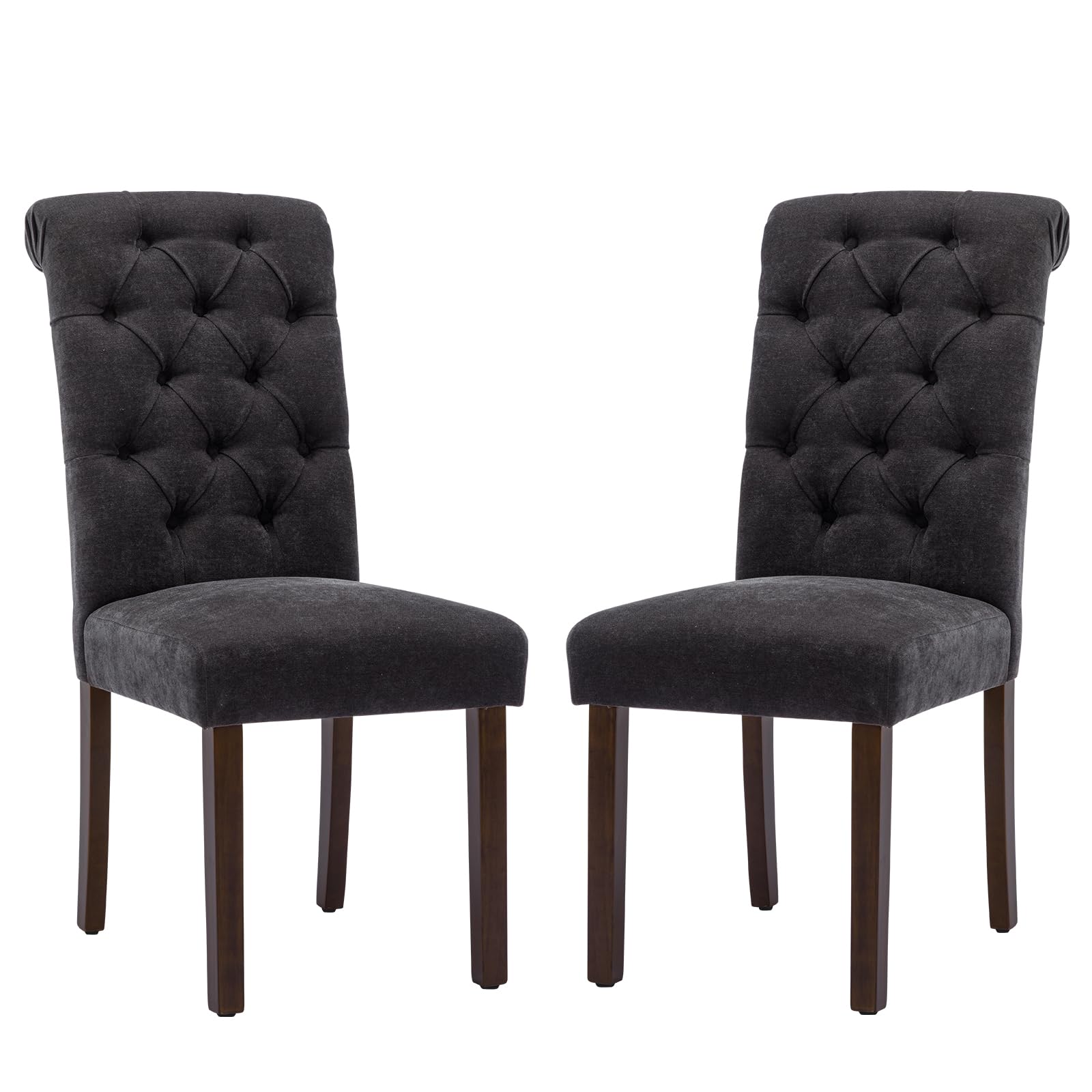 COLAMY Button Tufted Dining Chairs Set of 2, Parsons Upholstered Fabric Dining Room Chairs Kitchen Chairs with Wood Legs and Pad