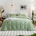 Jellymoni Light Green Duvet Cover California King - 100% Washed Cotton Linen Like Textured Comforter Cover, 3 Pieces Breathable