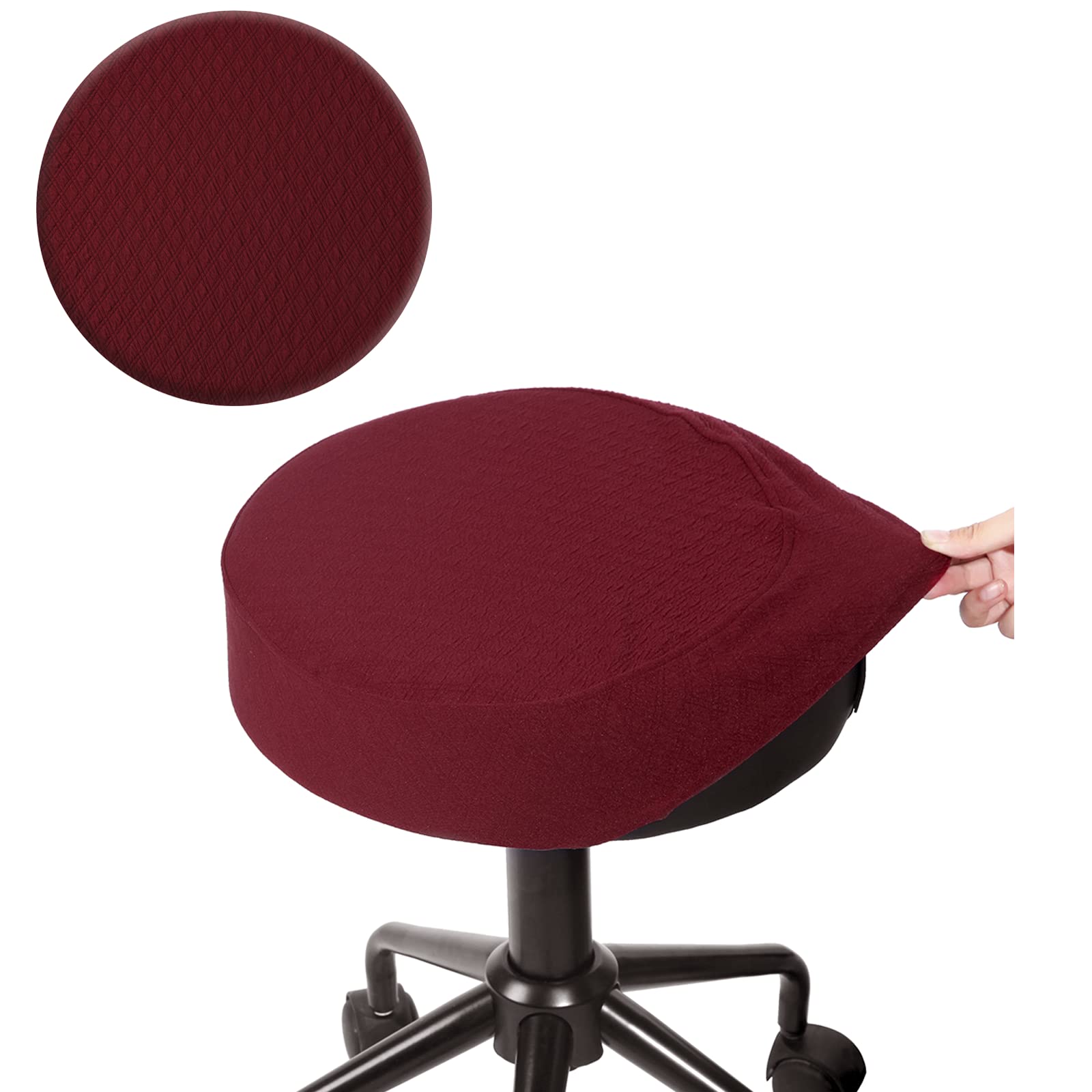 Buyue Bar Stool Covers, Luxury Fabric Dia.14-16' Round Crease-Resistant Stretchy Washable Jacquard Dustproof Stool Seat Slipcover, M-Burgundy-1 Count