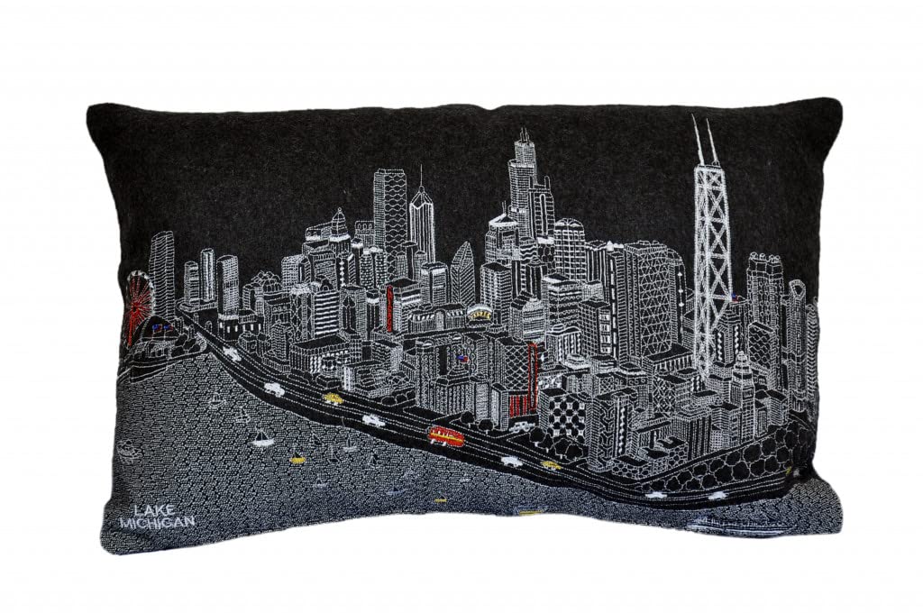 HomeRoots Grey 24' Black Chicago Nighttime Skyline Lumbar Decorative Pillow