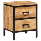 vidaXL Bed Cabinet with 2 Drawers - Solid Rough Mango Wood Nightstand, Brown 15.7"x13.8"x20.9"