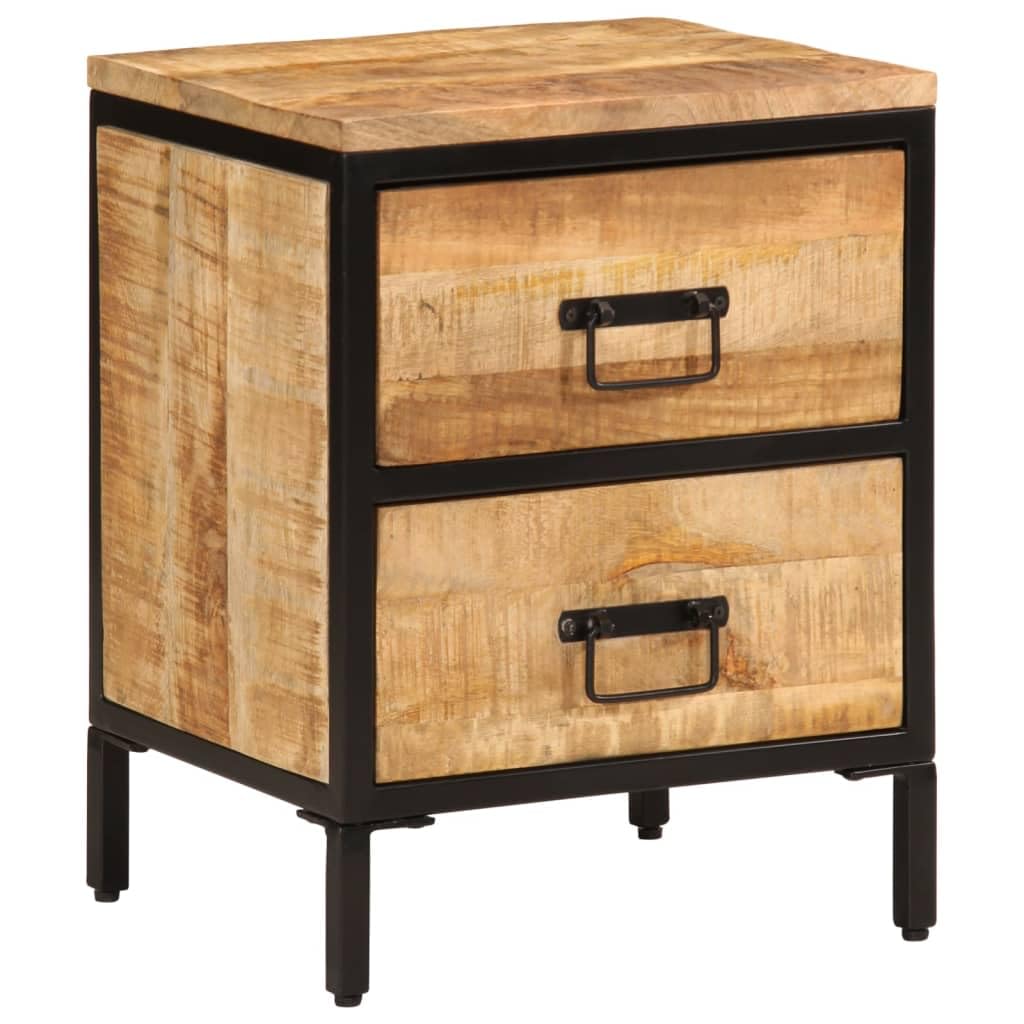 vidaXL Bed Cabinet with 2 Drawers - Solid Rough Mango Wood Nightstand, Brown 15.7"x13.8"x20.9"