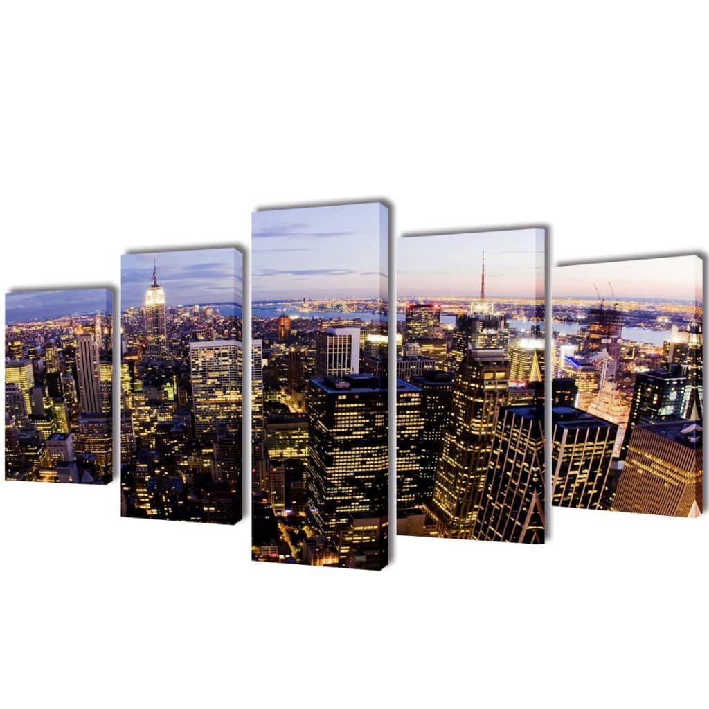 vidaXL 5-panel Canvas Wall Print Set - Birds Eye View of New York Skyline - Waterproof Fabric Material - Modern and Industrial Style Décor - Ready to Install