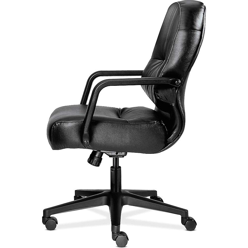 Pillow-Soft Mid-Back Leather Office Chair With Arms Leather: Black