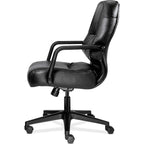 Pillow-Soft Mid-Back Leather Office Chair With Arms Leather: Black