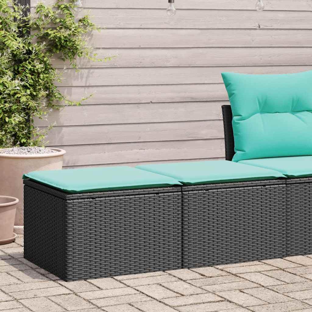 vidaXL 2 Piece Black Patio Sofa Set/Outdoor Lounge - Durable Poly Rattan/Acacia with Storage and Blue Cushions for Garden/Terrace