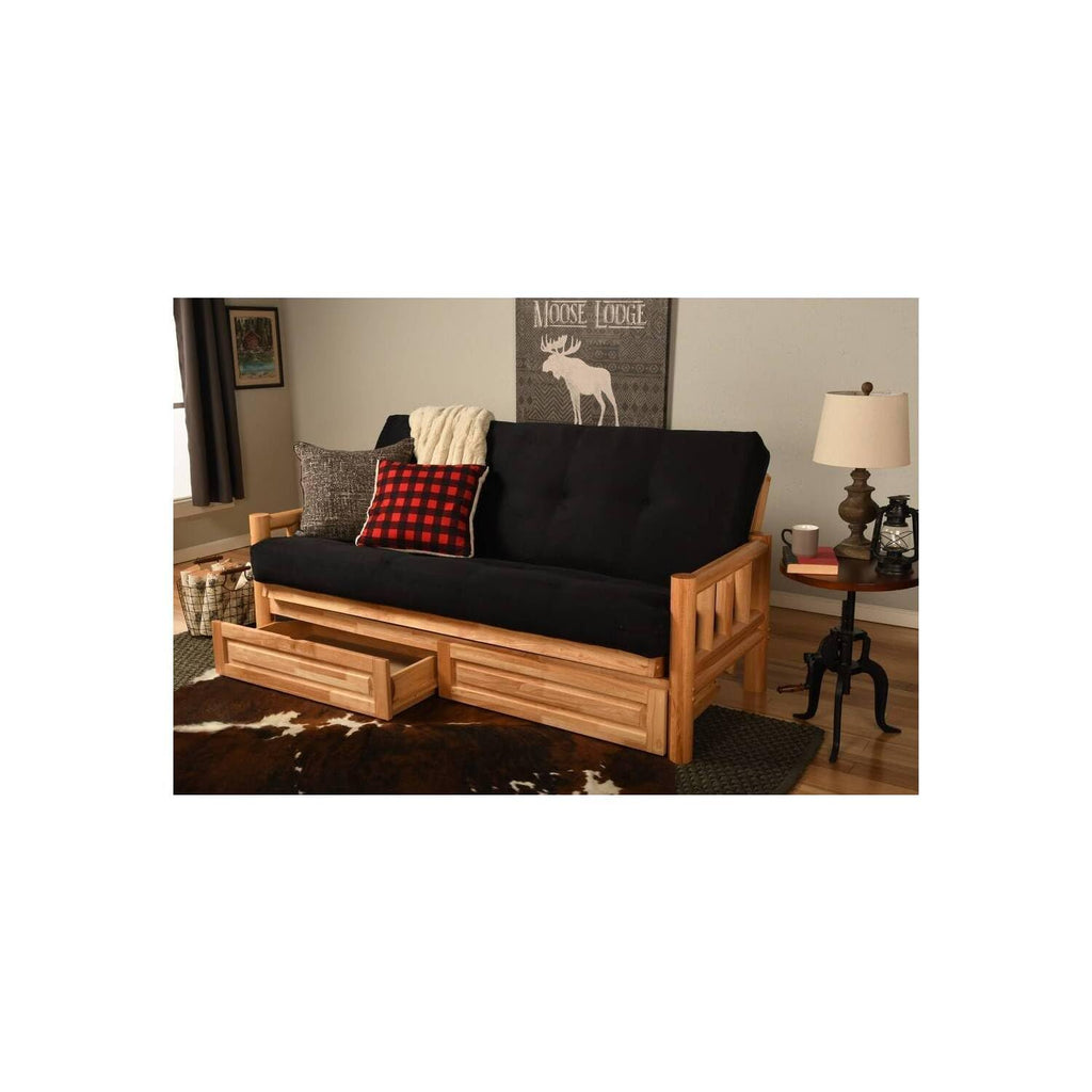 Kodiak Furniture Lodge Storage Futon with Suede Fabric Mattress in Natural/Black