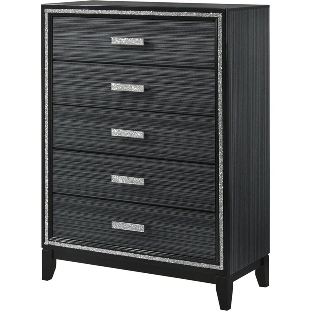 Acme Haiden 5-Drawer Wooden Chest with Shimmering Trim in Weathered Black