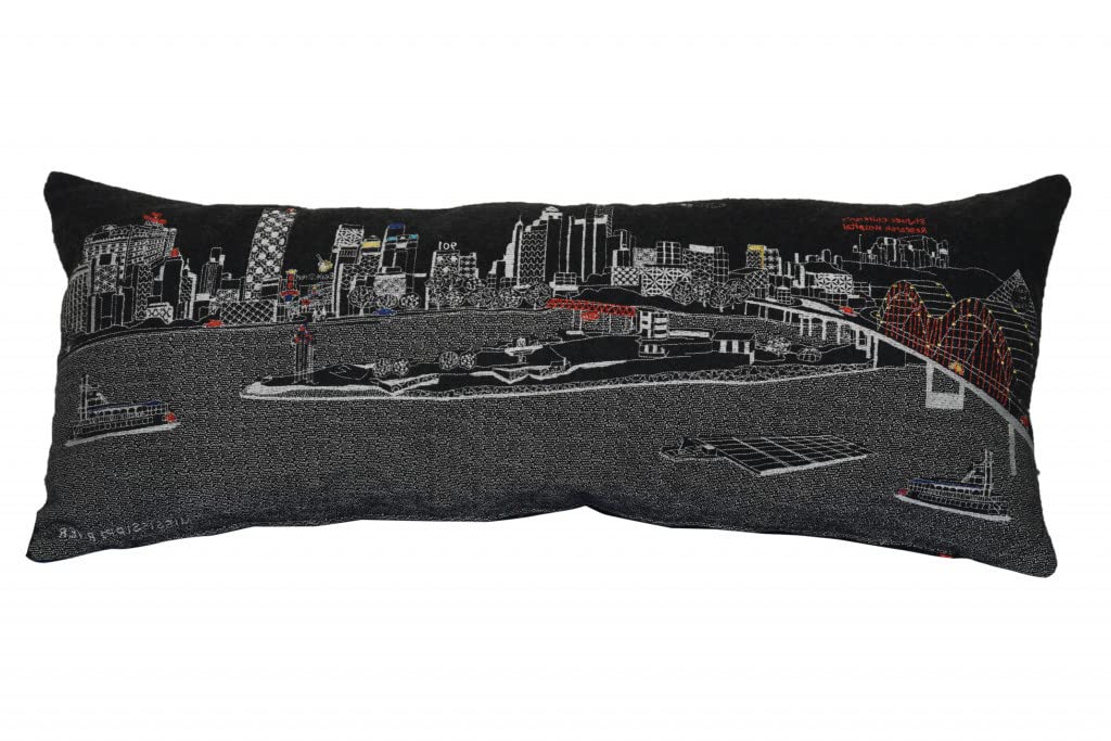 HomeRoots Grey 35' Black Memphis Nighttime Skyline Lumbar Decorative Pillow