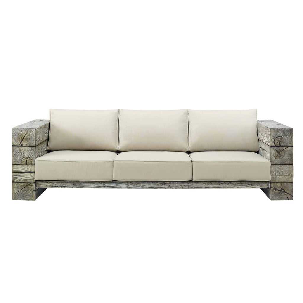 Modway Manteo Outdoor Patio Sofa Light Gray Beige Sunbrella Cushions Magnesium Oxide Simulated Driftwood EEI-3565-LGR-BEI
