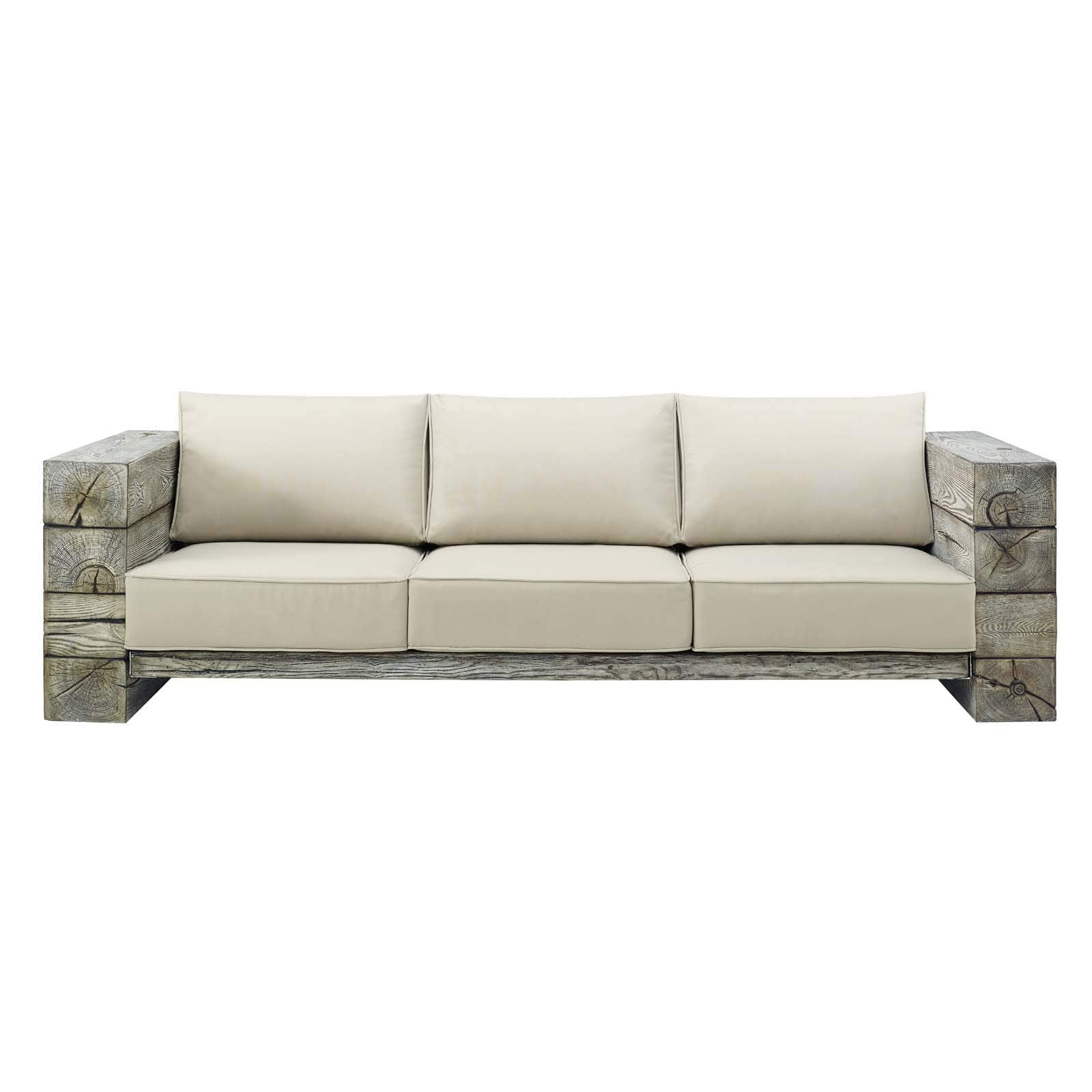 Modway Manteo Outdoor Patio Sofa Light Gray Beige Sunbrella Cushions Magnesium Oxide Simulated Driftwood EEI-3565-LGR-BEI