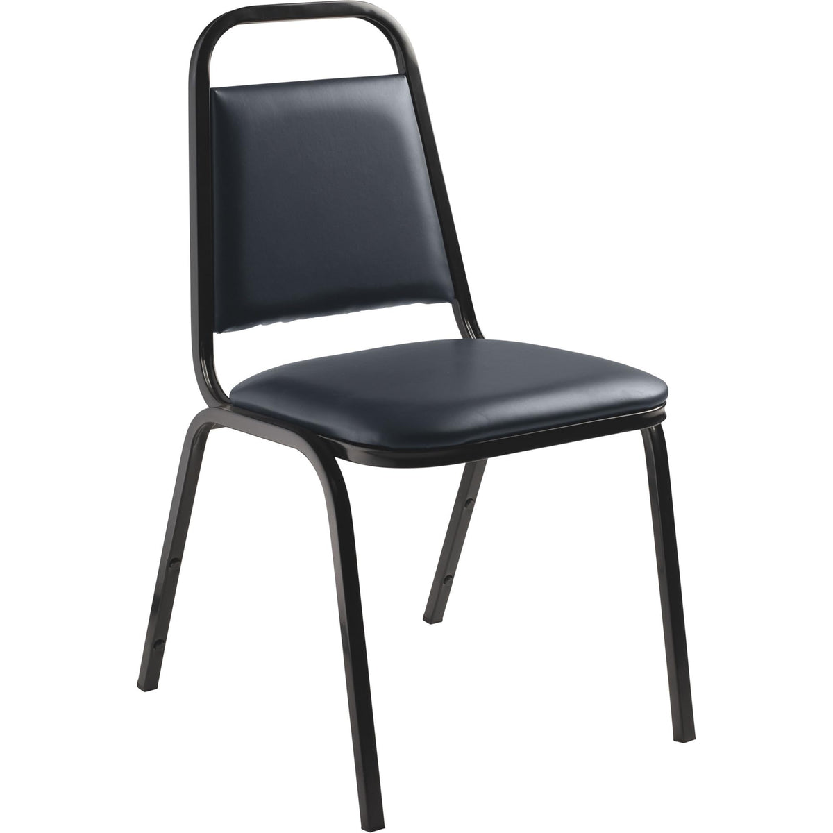 National Public Seating 9100 Series Vinyl Upholstered Banquet Stack Chair with Black Steel Frame, Built-in Handle and Tapered Backrest - Midnight Blue