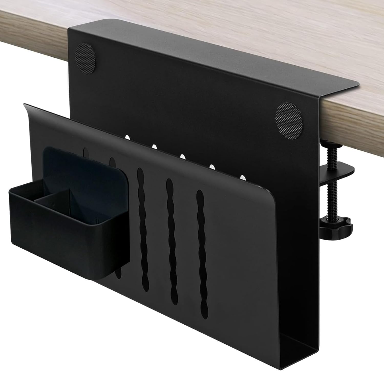 Osseph Under Desk Laptop Holder, Desk Side Storage With Anti-Scratch Pad & Magnetic Pen Holder, Clamp On Table Organizer For Off