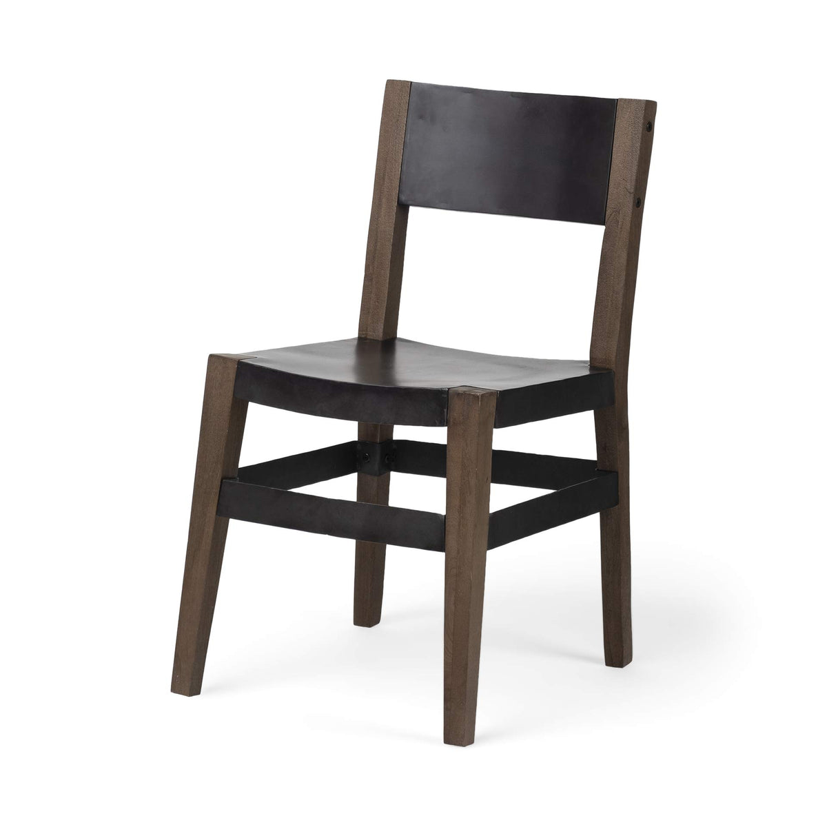 HomeRoots Black Iron Seat with Solid Brown Wooden Base Dining Chair