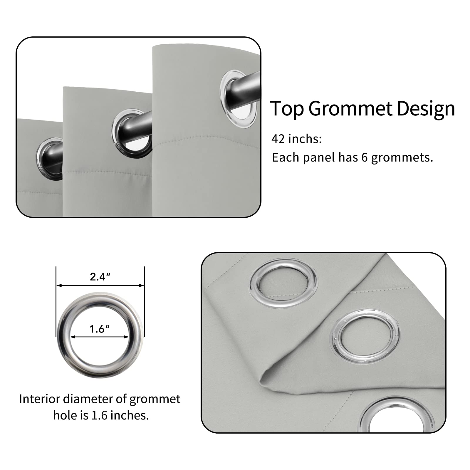 Easy-Going Blackout Curtains For Bedroom, Solid Thermal Insulated Grommet And Noise Reduction Window Drapes, Room Darkening Curtains For Living Room, 2 Panels(42X72 In, Light Gray)