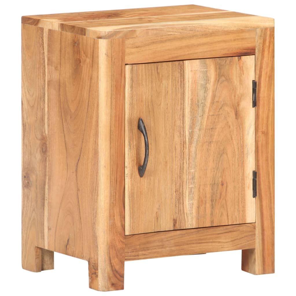 vidaXL Bedside Cabinet in Solid Acacia Wood - Rustic Brown, Rectangular Nightstand with Storage - Natural Finish, Ready Assembled